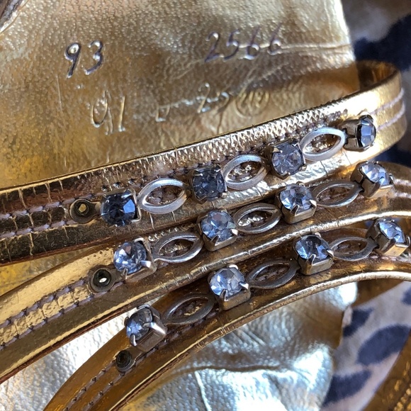 VTG 1950s Rhinestone Studded Gold Springolators High Heel Mules US 5 - Picture 6 of 9